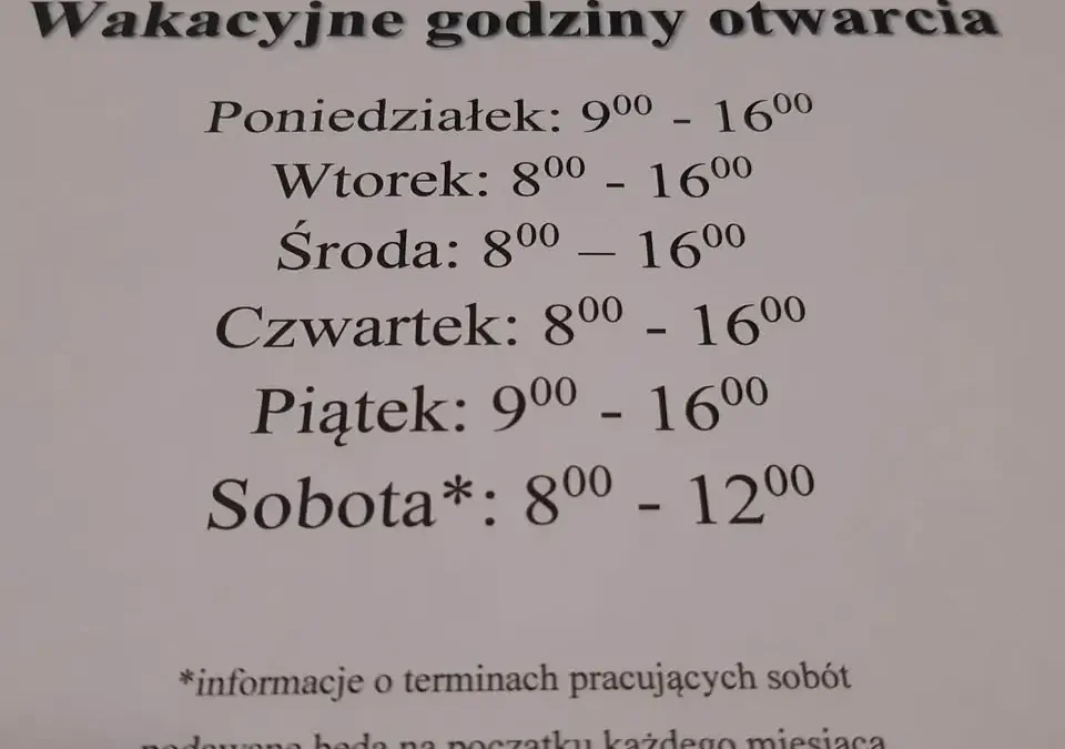 Zmiana godzin pracy biblioteki w okresie wakacyjnym